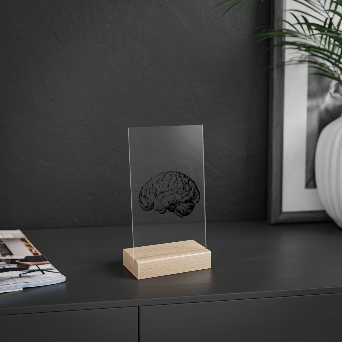 "Brain" Acrylic Plaque with Wooden Stand