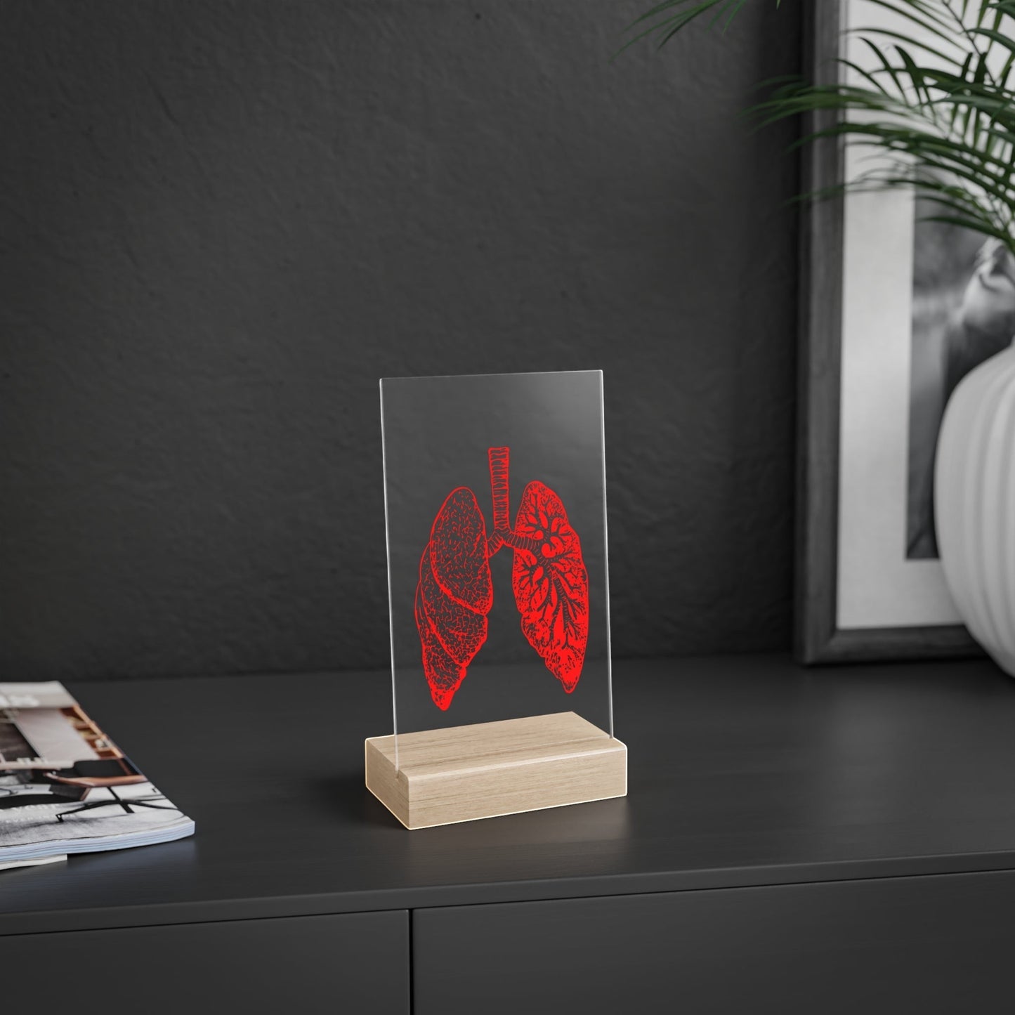 "Red Lung" Acrylic Plaque with Wooden Stand