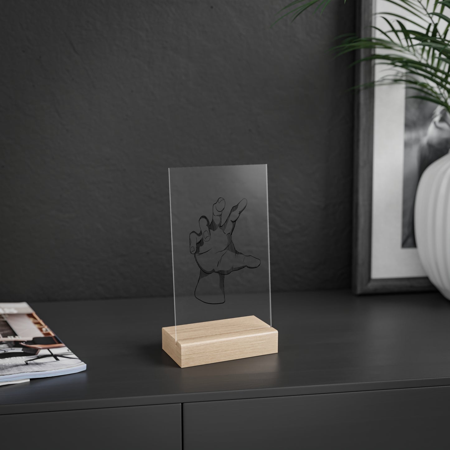 "Hand" Acrylic Plaque with Wooden Stand